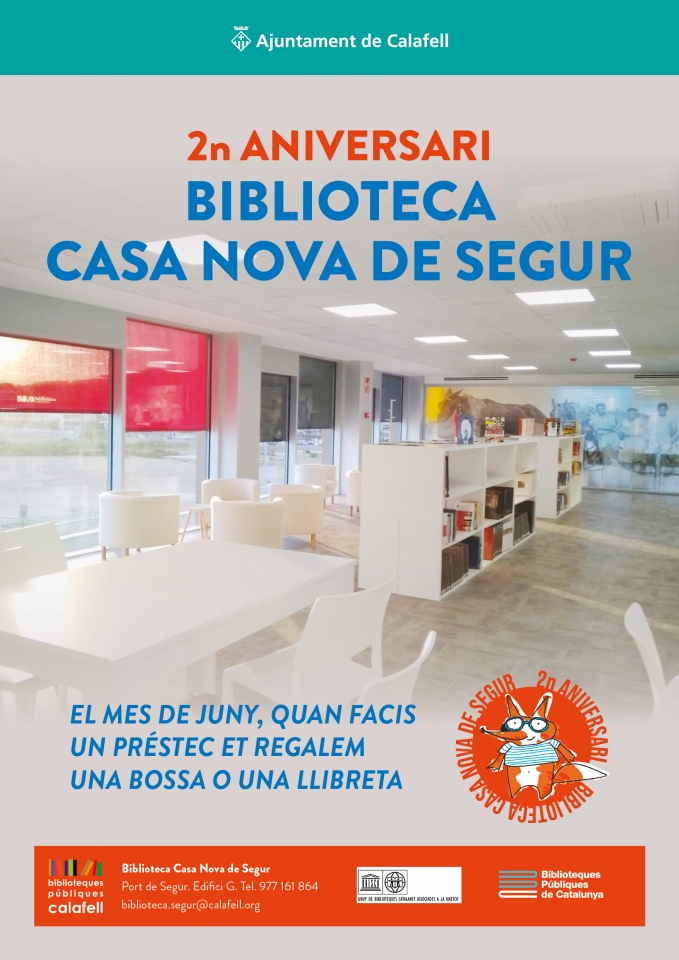 Cartell  2n aniversari de l'ampliació de la Biblioteca Casa Nova