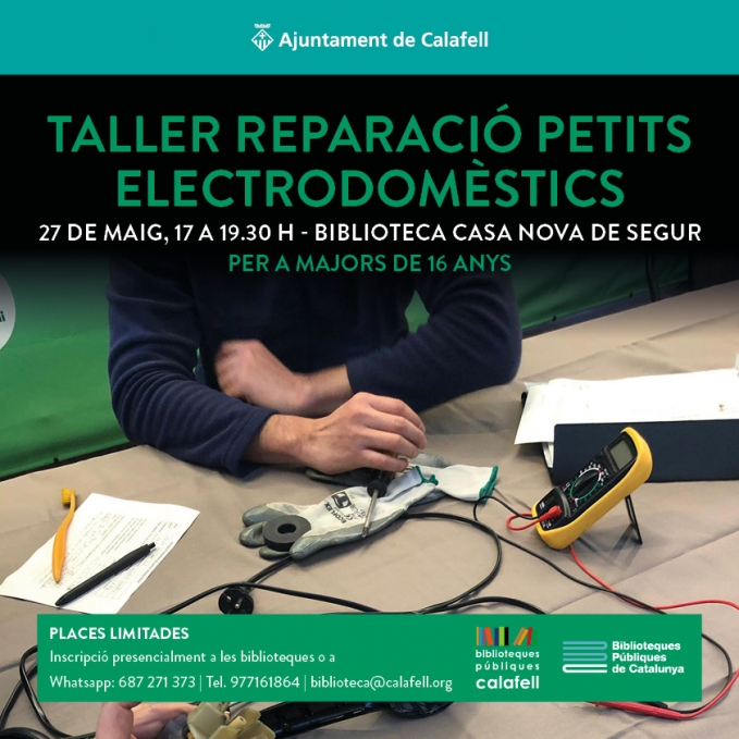 Cartell de l'activitat REPARACIÓ DE PETITS ELECTRODOMÈSTICS a la biblioteca de Segur