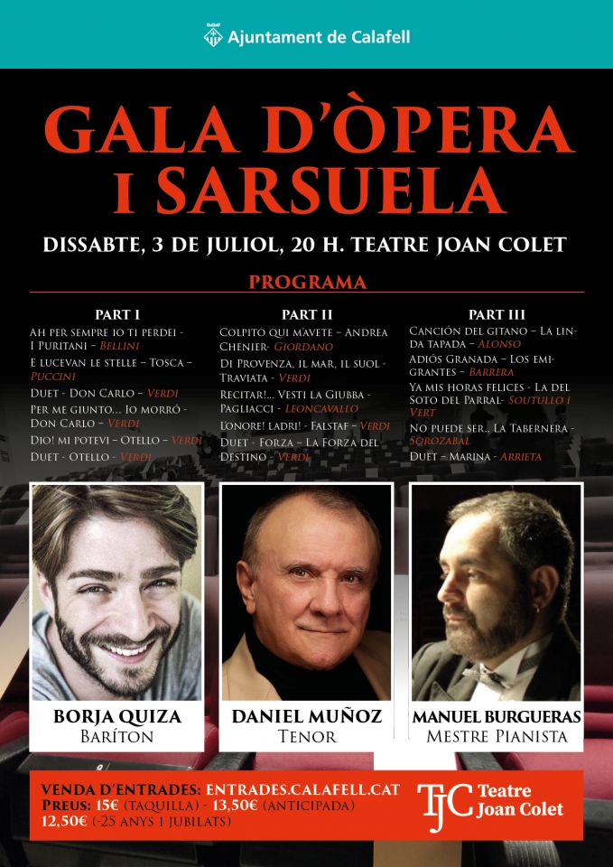 Cartell de la Gala d’òpera i sarsuela amb fotos dels intèrprets