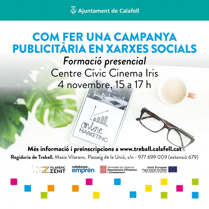 Cartell del curs amb mòbil i ulleres