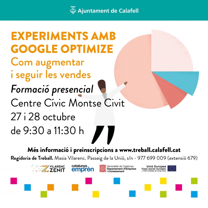 Cartell Experiments amb Google Optimize. Com augmentar segur les vendes amb gràfic de colors