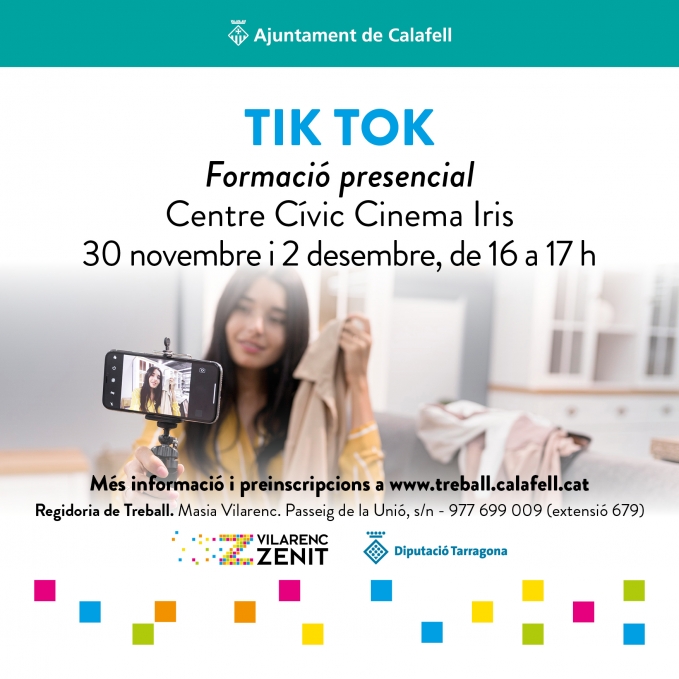 Cartell del curs, una noia amb un mòbil fent un vídeo