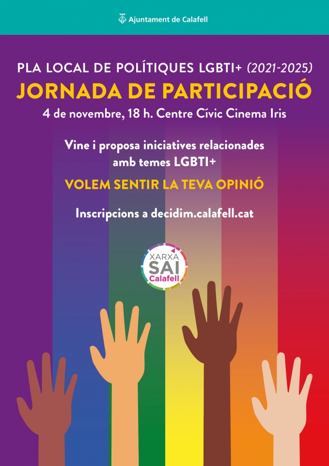 Cartell amb una il·lustració amb 4 mans sobre fons de colors