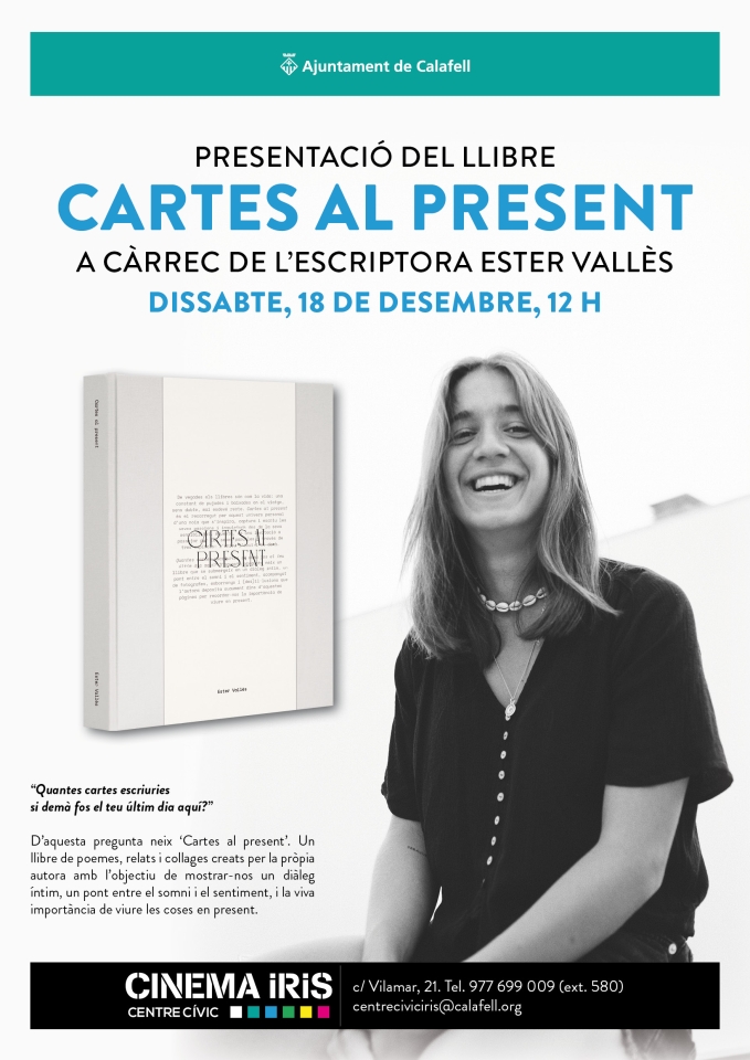 Cartell presetació Cartes al present amb foto del llibre i la seva autora